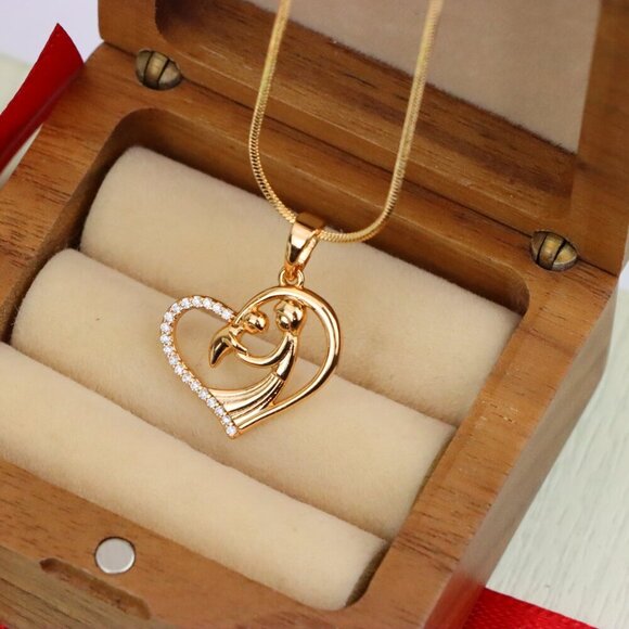 "Rose Gold Mother and Child Heart Pendant with Sparkling Detail, XPPT1327 - Picture 8 of 13